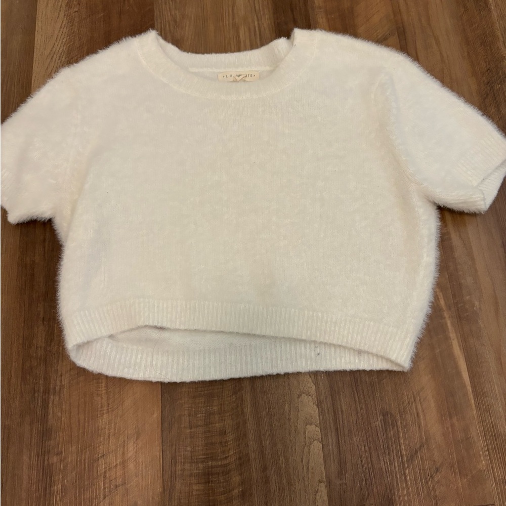 Pacsun LA hearts fuzzy cropped shirt